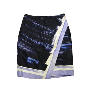 Banana Republic Abstract Brushstroke Print Mini Skirt Faux Wrap Lined Blue 10